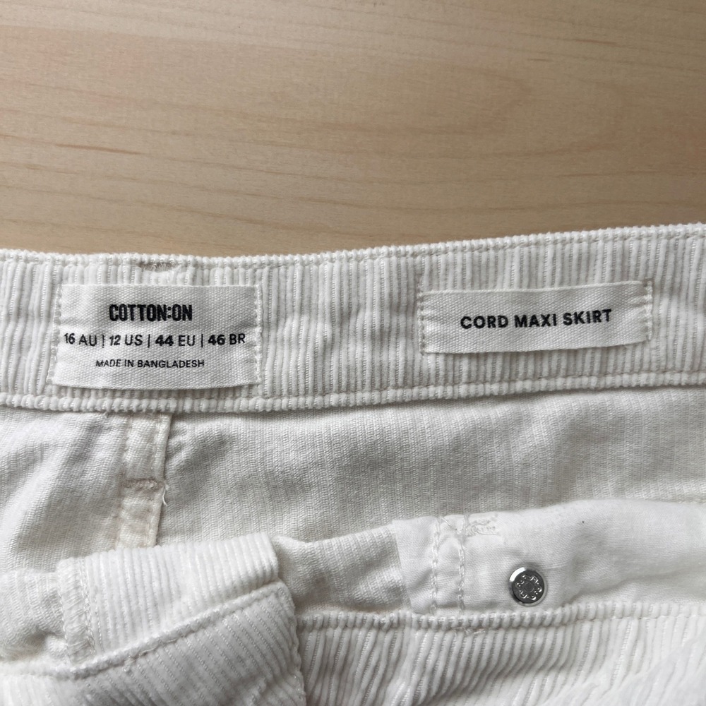Cotton On Cord Maxi Skirt Womens Size 12 Cream Off-White Straight Back Slit 1052 - Picture 3 of 8